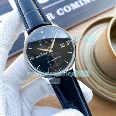 Replica Jaeger-LeCoultre Master Stainless Steel Black Dial Black Leather Watch 40MM